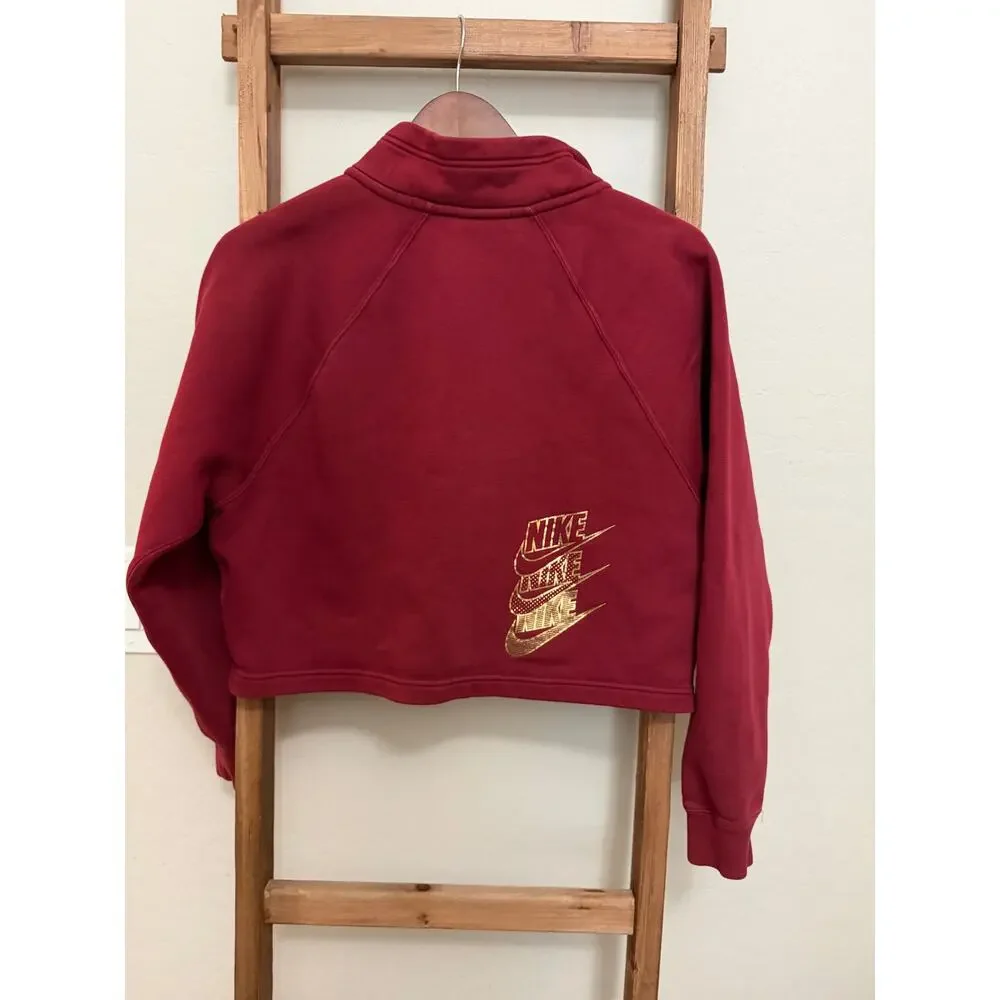Nike Sportswear Shine Funnel-Neck 1/4 Zip cropped sweatshirt with gold accents